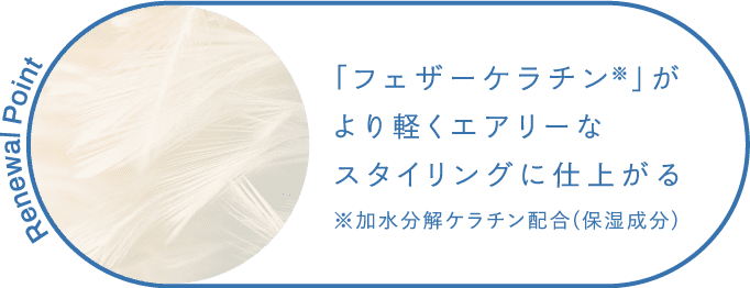 「フェザーケラチン※」がより軽くエアリーなスタイリングに仕上がる※加水分解ケラチン配合(保湿成分)