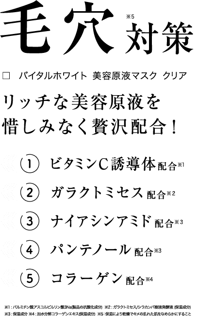 毛穴対策 リッチな美容原液を惜しみなく贅沢配合！ ビタミンC誘導体配合 ナイアシンアミド配合 ガラクトミセス配合 コラーゲン配合 パンテノール配合