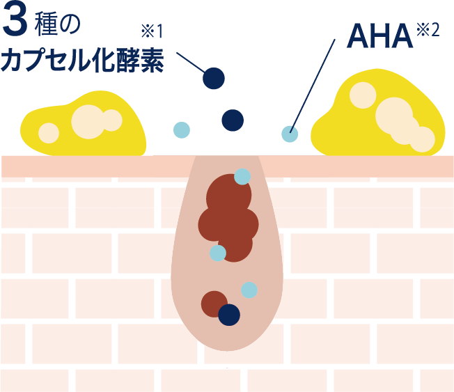 ３種のカプセル化酵素とAHAで毛穴つまりを落とす