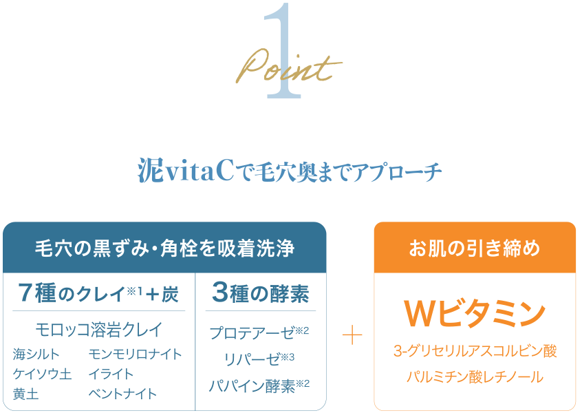 ポイント1 泥vitaCで毛穴奥までアプローチ