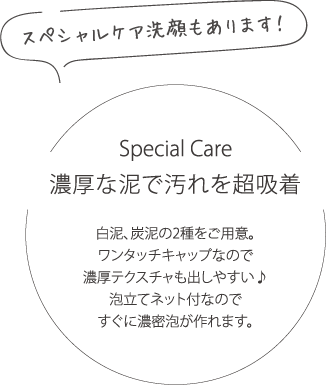 スペシャルケア：濃厚な泥で汚れを超吸着