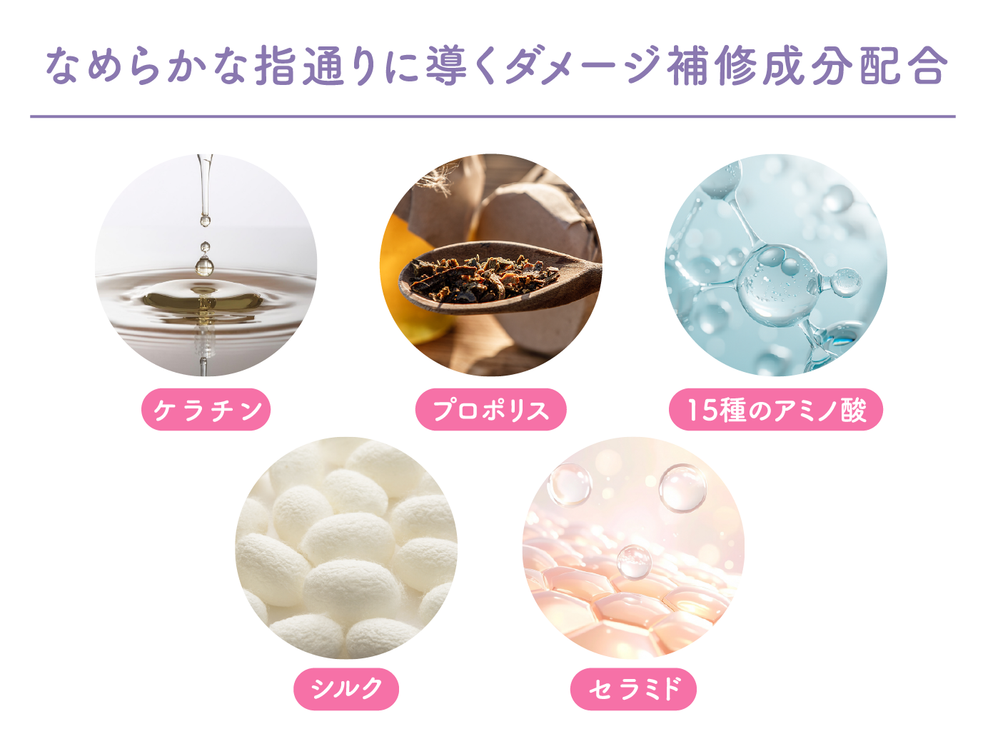なめらかな指通りに導くダメージ補修成分配合